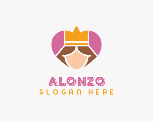 Pink Heart Queen Princess logo design