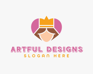 Pink Heart Queen Princess logo design