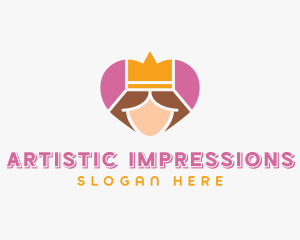 Pink Heart Queen Princess logo design