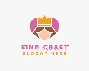 Pink Heart Queen Princess logo design