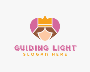 Pink Heart Queen Princess logo design