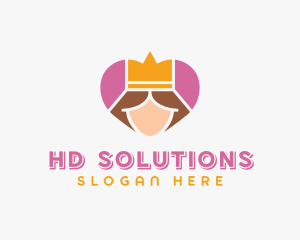 Pink Heart Queen Princess logo design