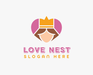 Valentines - Pink Heart Queen Princess logo design