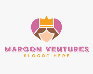 Pink Heart Queen Princess logo design