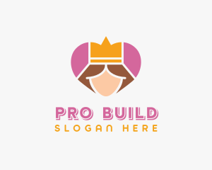 Pink Heart Queen Princess logo design