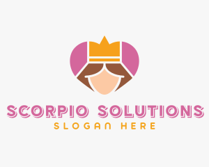 Pink Heart Queen Princess logo design