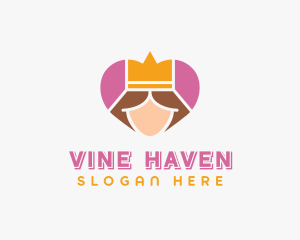 Pink Heart Queen Princess logo design