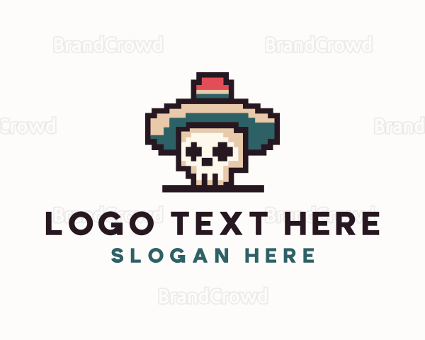 Pixel Skull Sombrero Logo