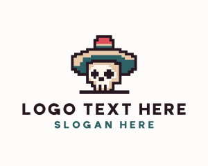 Y2k - Pixel Skull Sombrero logo design