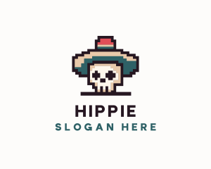 Pixel Skull Sombrero Logo