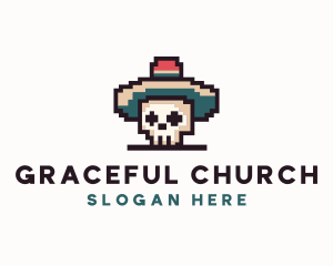 Arcade - Pixel Skull Sombrero logo design