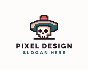 Pixel Skull Sombrero logo design