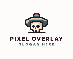 Pixel Skull Sombrero logo design