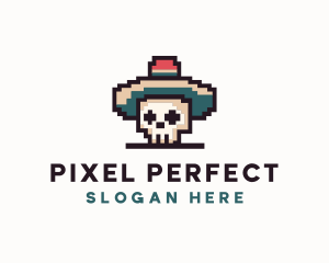 Pixel Skull Sombrero logo design