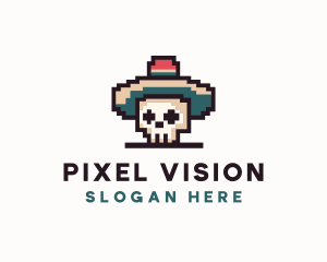 Pixel Skull Sombrero logo design