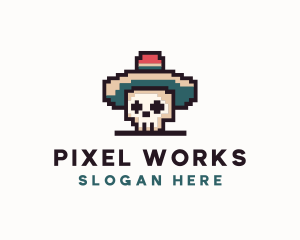 Pixel - Pixel Skull Sombrero logo design