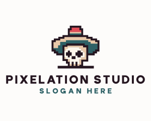 Pixel Skull Sombrero logo design