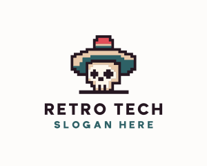 Pixel Skull Sombrero logo design