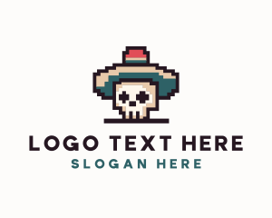 Pixel Skull Sombrero Logo