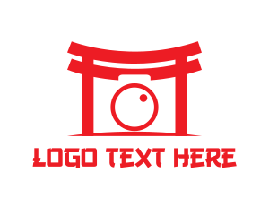 Lens - Camera Shrine Gate logo design