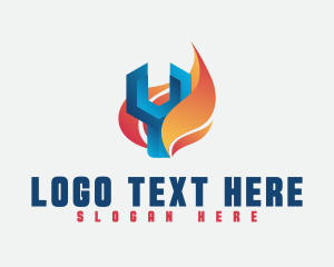 Heating - Wrench Flame Heating Cooling logo design