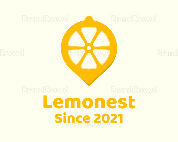Lemon Fruit Location Pin Logo