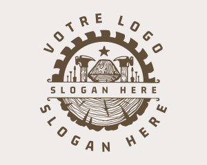 Wood Log Carpentry Badge Logo