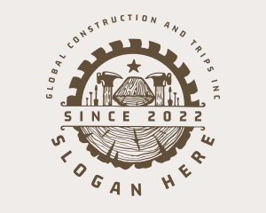 Tradesperson - Wood Log Carpentry Badge logo design