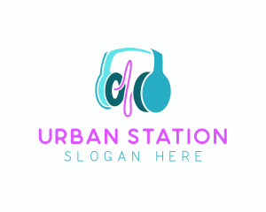 Station - Headphones Music Wave logo design