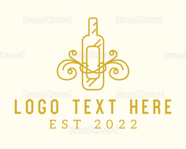 Golden Ornamental Wine Bottle Logo