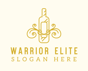 Golden Ornamental Wine Bottle Logo