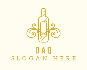 Golden Ornamental Wine Bottle Logo