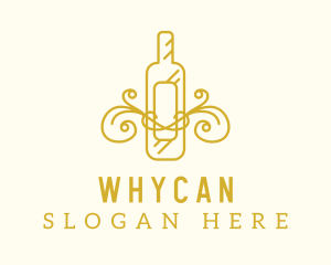 Golden Ornamental Wine Bottle Logo