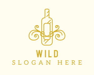 Golden Ornamental Wine Bottle Logo