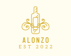 Golden Ornamental Wine Bottle logo design