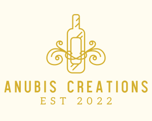 Golden Ornamental Wine Bottle logo design