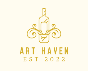 Golden Ornamental Wine Bottle logo design