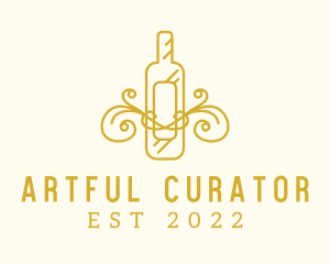 Golden Ornamental Wine Bottle logo design