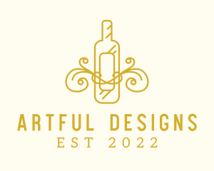 Golden Ornamental Wine Bottle logo design