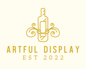 Golden Ornamental Wine Bottle logo design