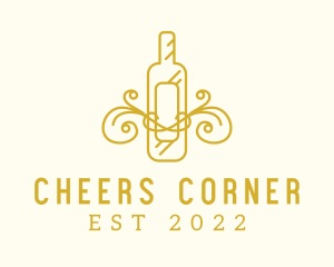 Booze - Golden Ornamental Wine Bottle logo design