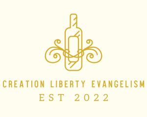 Golden Ornamental Wine Bottle logo design