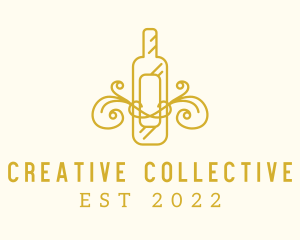 Golden Ornamental Wine Bottle logo design