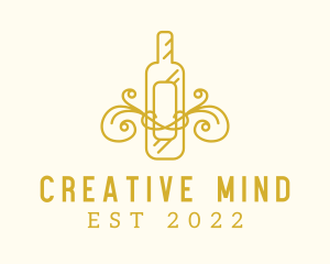 Golden Ornamental Wine Bottle logo design