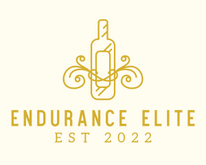 Golden Ornamental Wine Bottle logo design