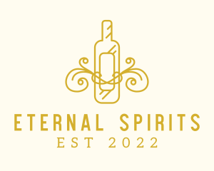 Golden Ornamental Wine Bottle logo design