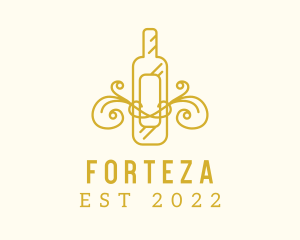 Golden Ornamental Wine Bottle logo design