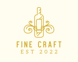 Golden Ornamental Wine Bottle logo design