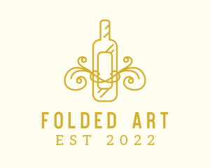 Golden Ornamental Wine Bottle logo design