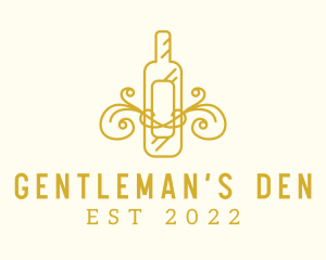 Golden Ornamental Wine Bottle logo design